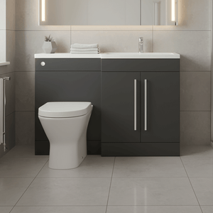 Matt Grey (RH) Combination Basin WC  Unit & Marbella BTW Toilet 1100mm Chrome Handles