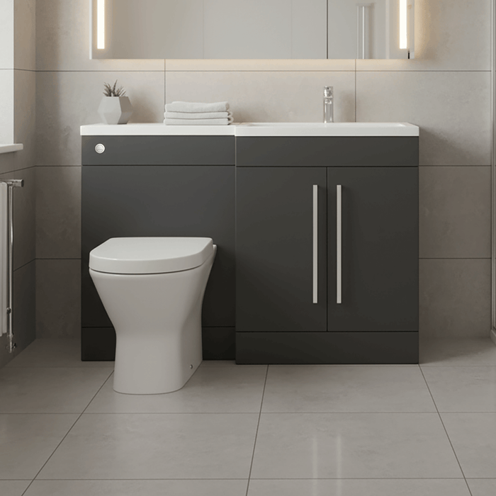 Matt Grey (RH) Combination Basin WC  Unit & Marbella BTW Toilet 1100mm Chrome Handles