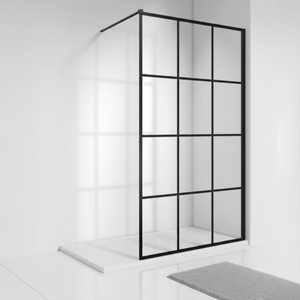 Crittall Grid Wet Room Shower Screen 800x1950mm, 8mm Black Glass