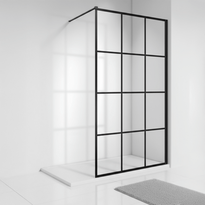 Crittall Grid Wet Room Shower Screen 900x1950mm, 8mm Black Glass