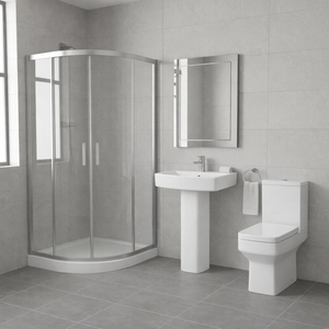 Chrome Quadrant Shower Enclosure, Zyon Toilet Pedestal & Basin