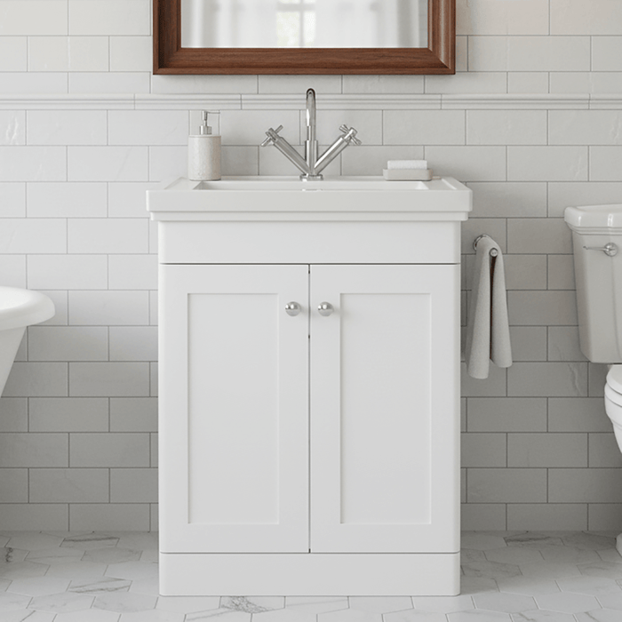 Traditional 600mm Floor Standing Bathroom Vanity Satin White