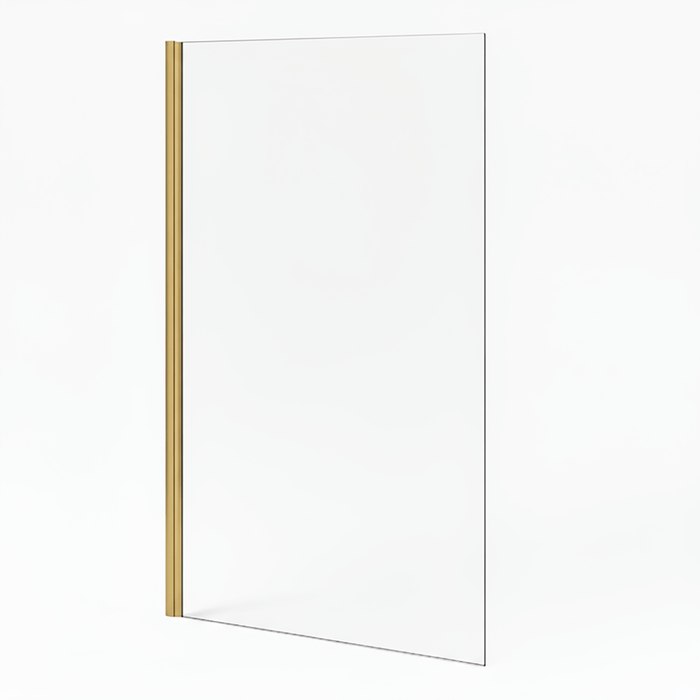 Hinged Rectangular Brushed Brass Shower Bath Screen 1400 -780mm