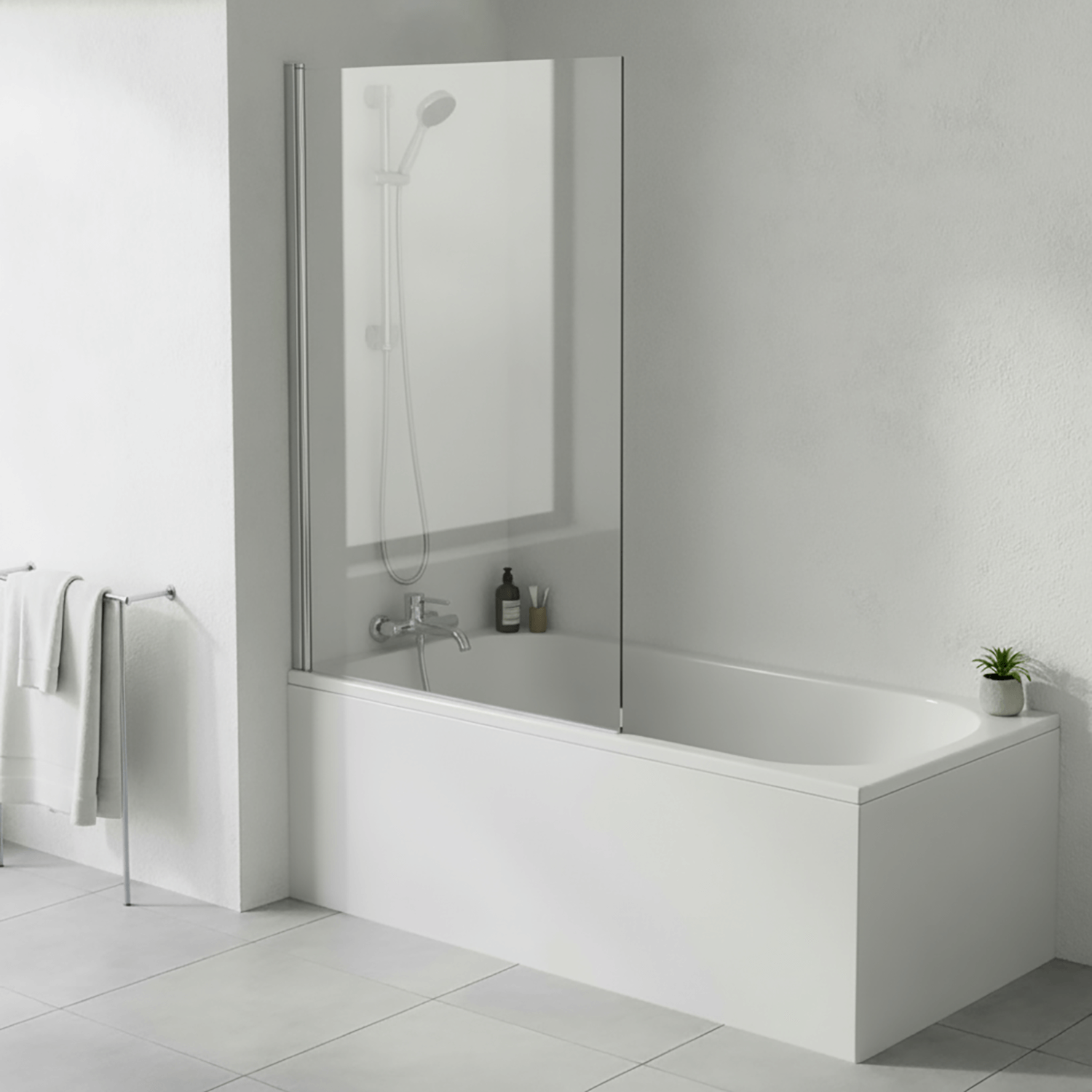 1700 -700 Bath with Hinged Straight Chrome Shower Bath Screen 1400 -800mm