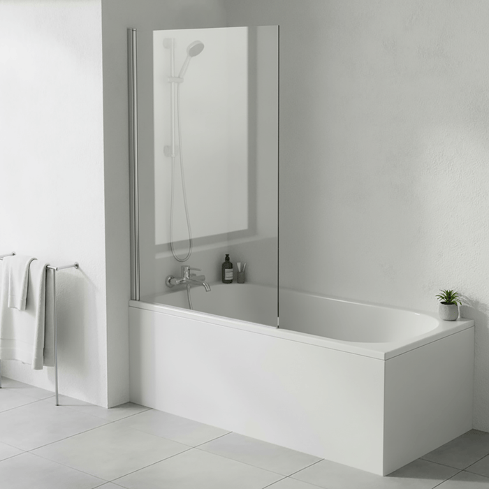 1700 -700 Bath with Hinged Straight Chrome Shower Bath Screen 1400 -800mm