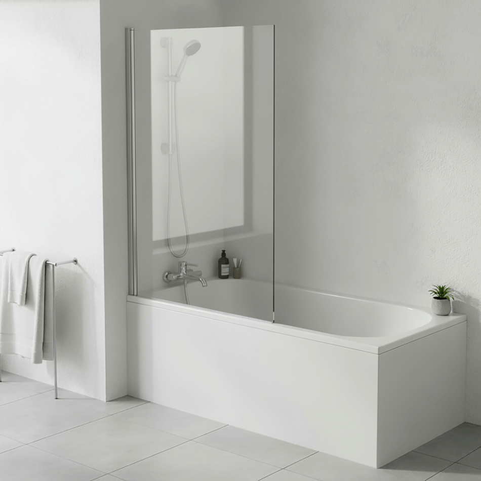 1700 -700 Bath with Hinged Straight Chrome Shower Bath Screen 1400 -800mm