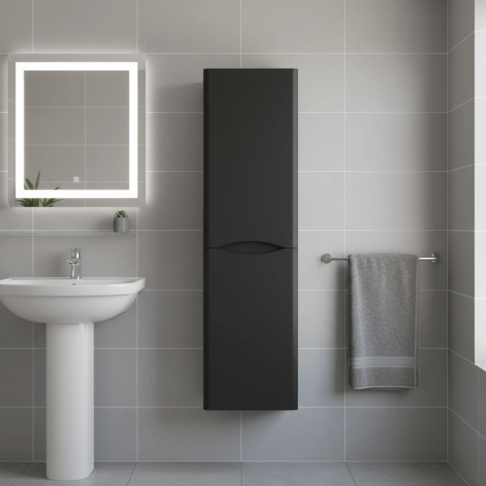 Wall Hung Tall Bathroom Storage Cabinet – 1400 x 350mm Matt Anthracite