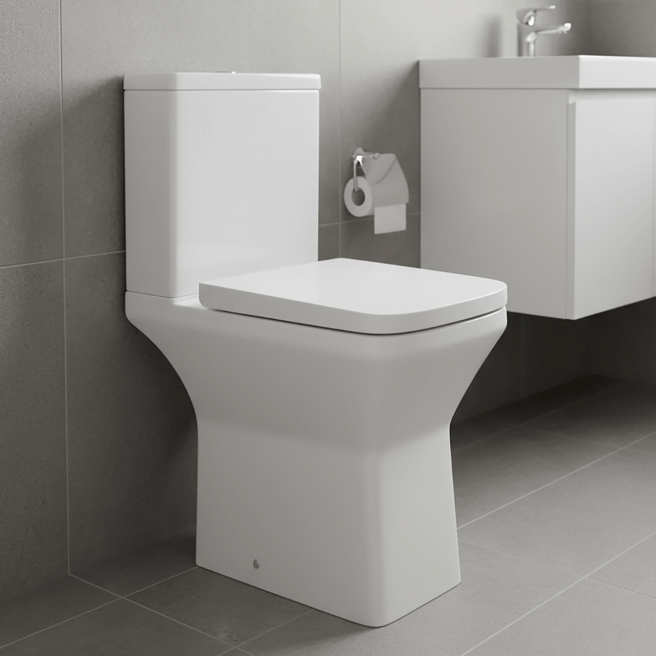 Elite Comfort Height Rimless Close Coupled Square Toilet With Wrap Over Seat