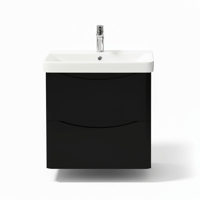 Bathroom Vanity Unit Wall Mounted 2-Drawer Matt Black