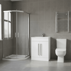 Chrome Quadrant Shower Enclosure Suite with Gloss White 600mm Vanity & Toilet