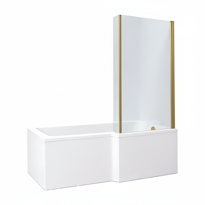 L-Shape Square Shower Bath RH with Brushed Brass Bath Screen