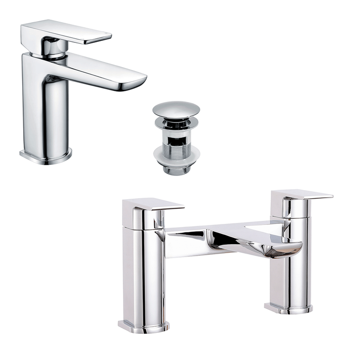 Black Mono Basin Tap With Waste & Bath Filler Set