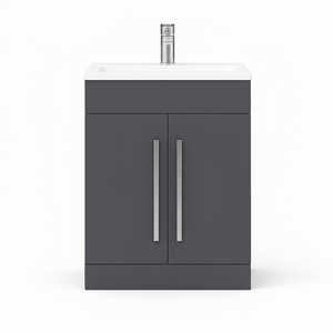 Matt Grey 600mm Floor Standing Vanity Unit with Ceramic Basin & Chrome Handles