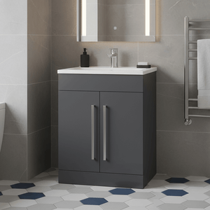 Matt Grey 600mm Floor Standing Vanity Unit with Ceramic Basin & Chrome Handles