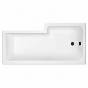 L Shaped RH Shower Bath - Matt Black Overflow & Waste