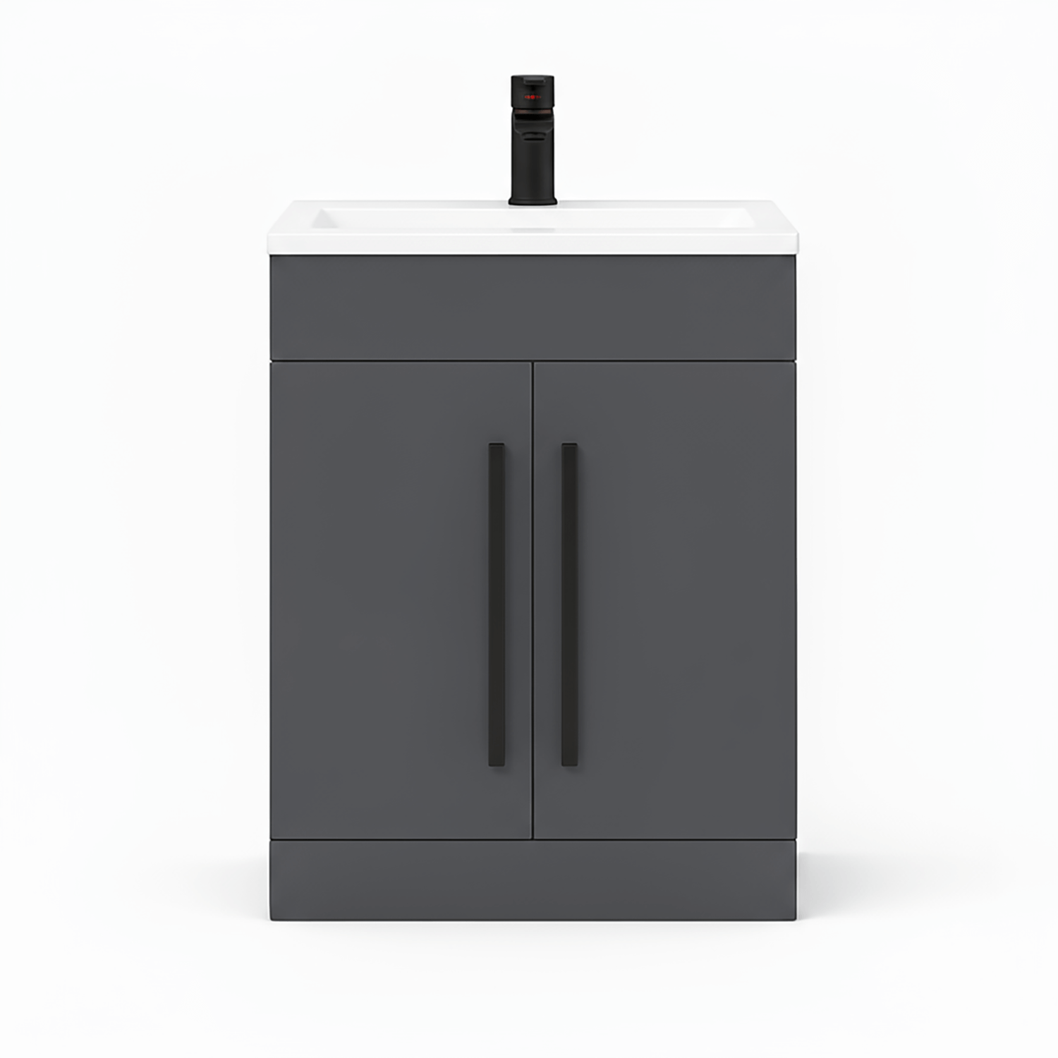 Matt Grey 600mm Floor Standing Vanity Unit with Ceramic Basin & Matt Black Handles