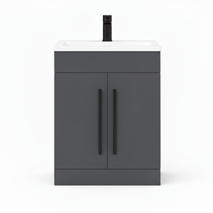 Matt Grey 600mm Floor Standing Vanity Unit with Ceramic Basin & Matt Black Handles