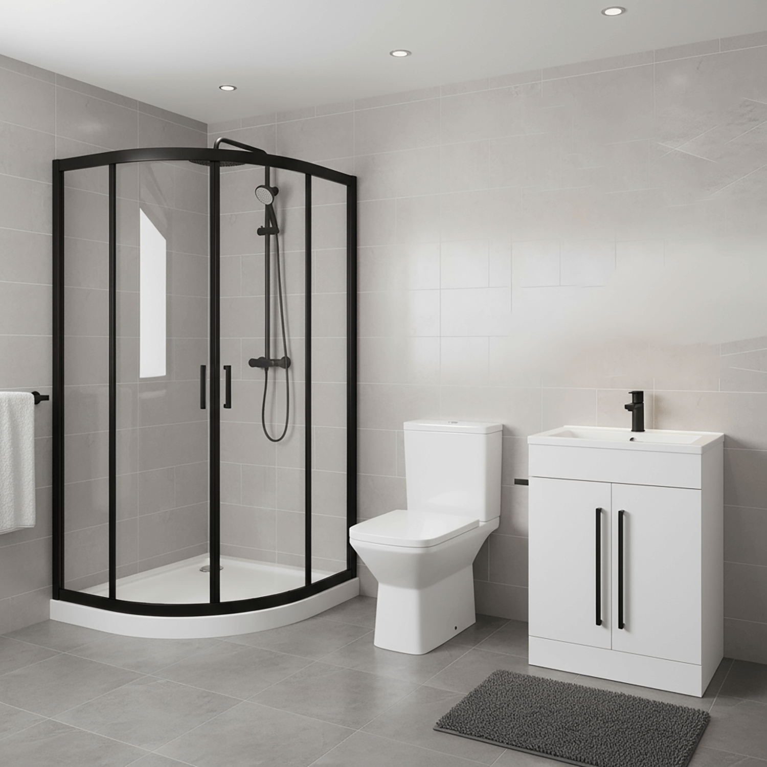 Shower Suite Quadrant Enclosure, Vanity Unit & Toilet