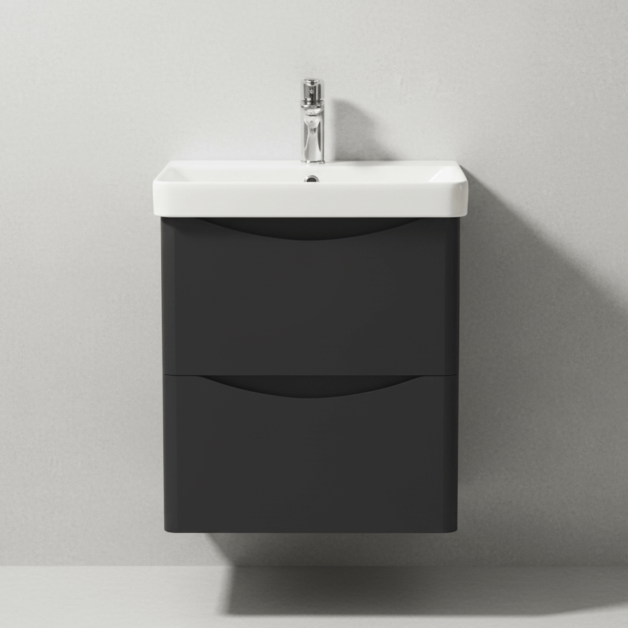 Bathroom Vanity Unit 600mm Wall Mounted 2-Drawer Anthracite