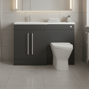 Matt Grey (LH) Combination Basin WC  Unit & Marbella BTW Toilet 1100mm Chrome Handles