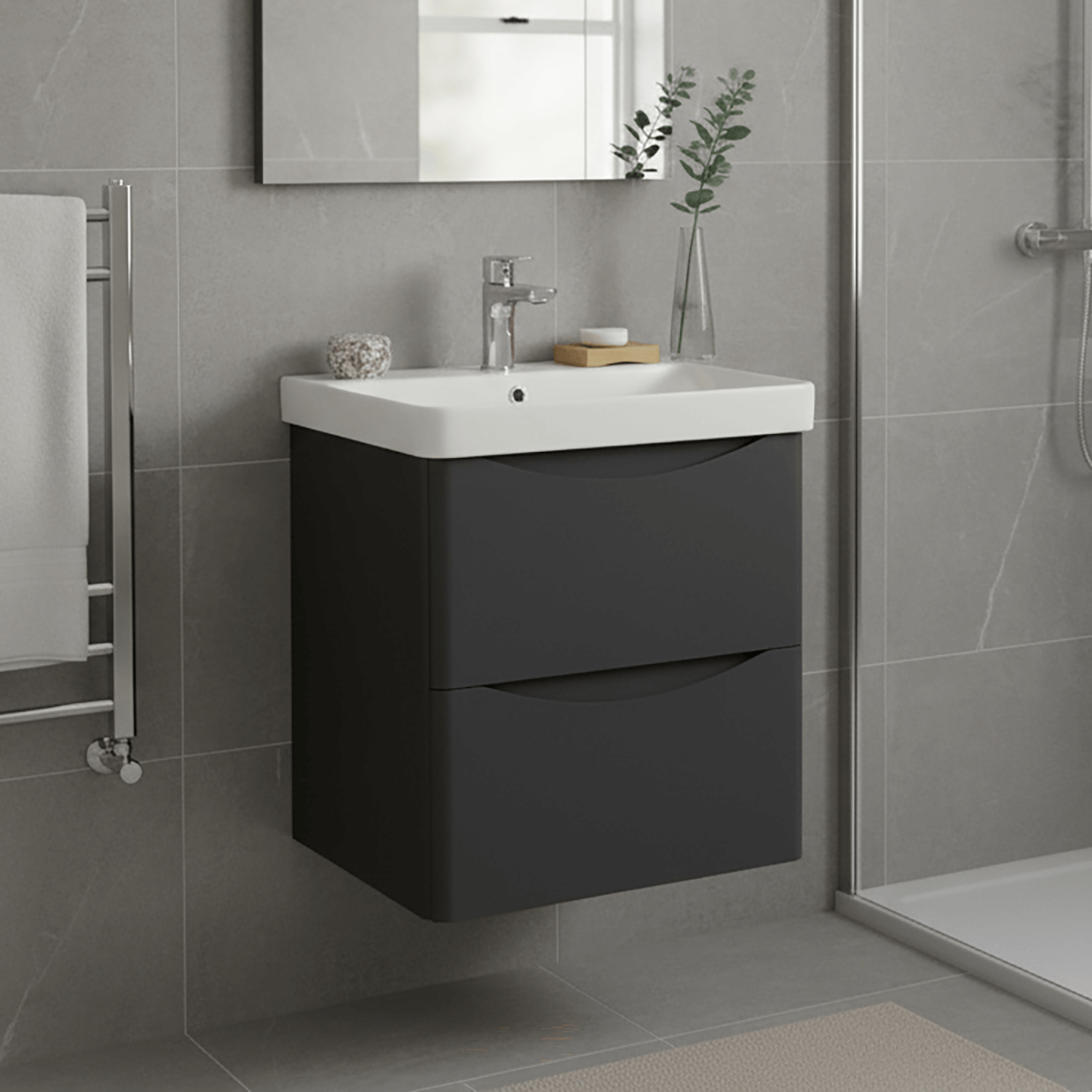 Bathroom Vanity Unit Wall Mounted 2-Drawer Matt Anthracite