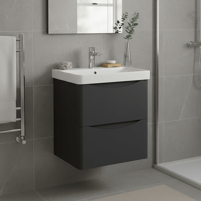 Bathroom Vanity Unit Wall Mounted 2-Drawer Matt Anthracite