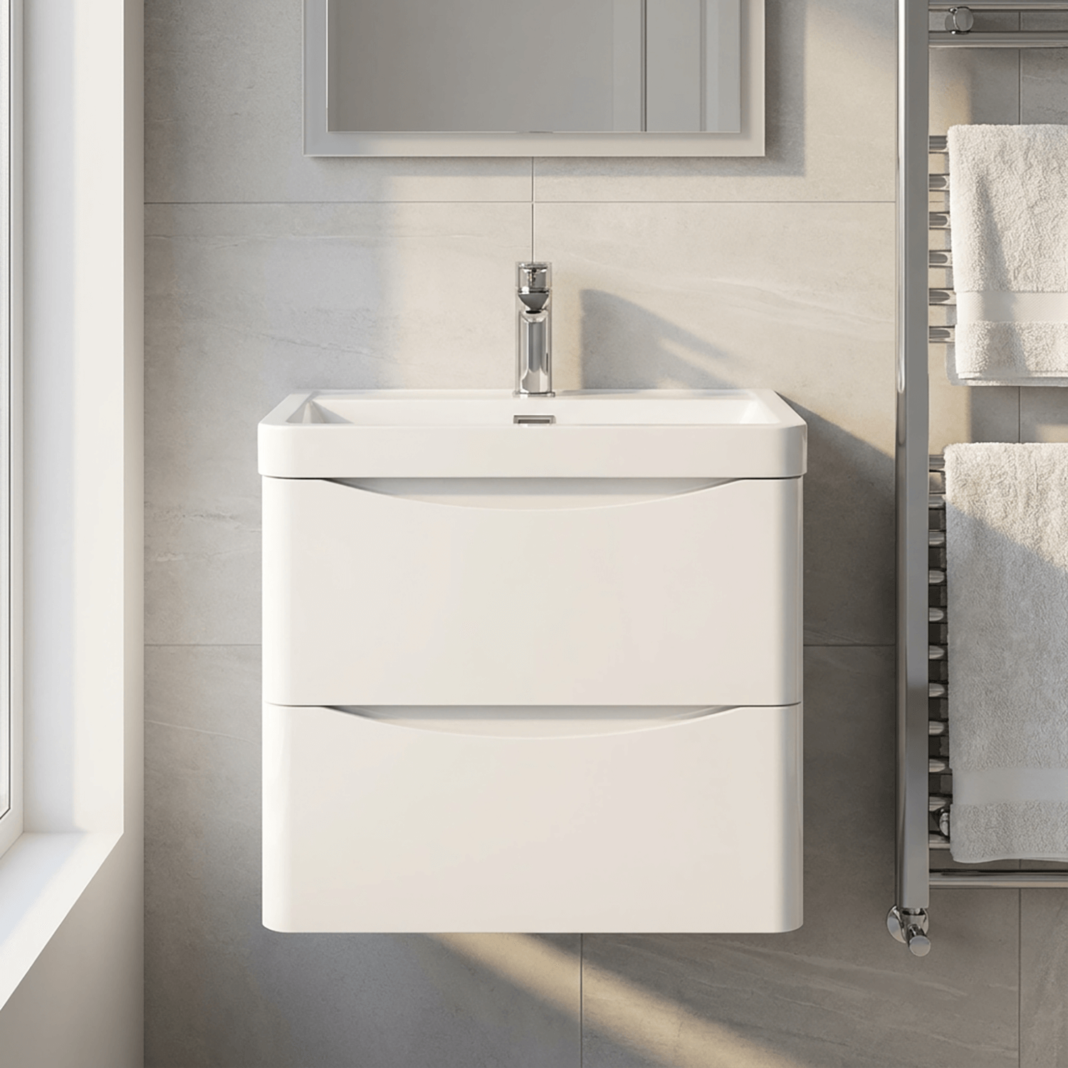 Bella 600mm Wall-Mounted Vanity Unit with Basin – Gloss White