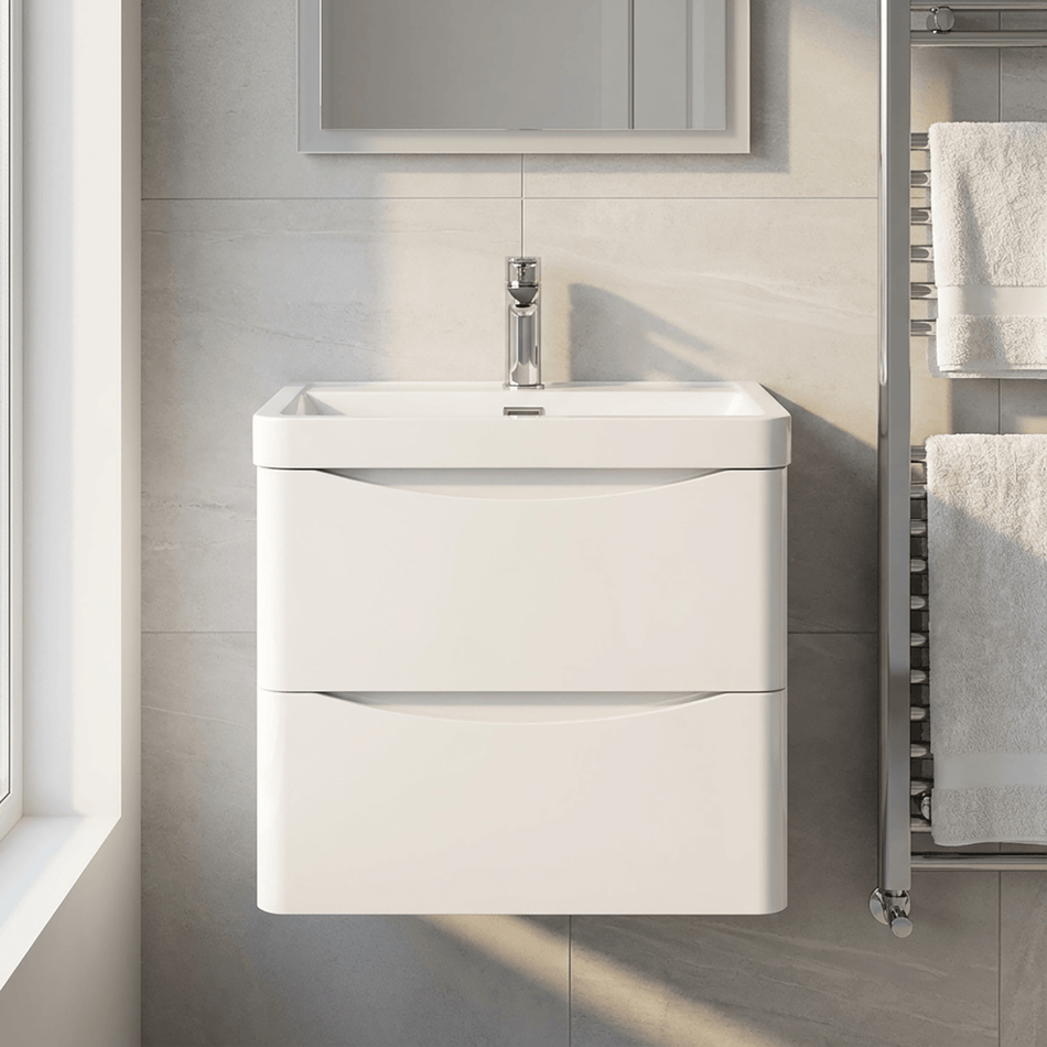 Bella 600mm Wall-Mounted Vanity Unit with Basin – Gloss White