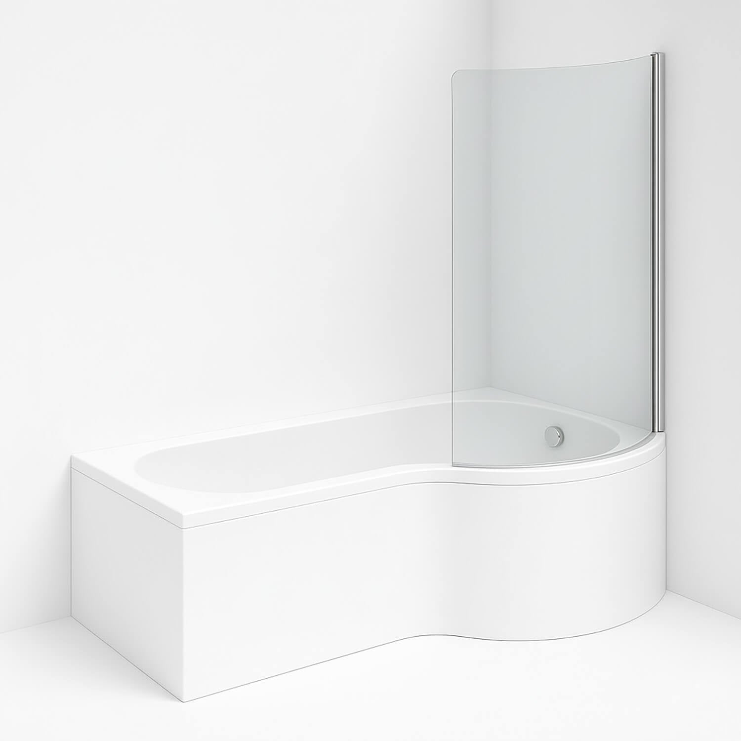 P-Shape Round Shower Bath RH 1700 -700/850mm + Curved Hinged Chrome Screen