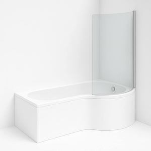 P-Shape Round Shower Bath RH 1700 -700/850mm + Curved Hinged Chrome Screen