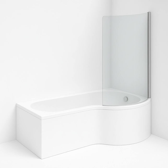 P-Shape Round Shower Bath RH 1700 -700/850mm + Curved Hinged Chrome Screen