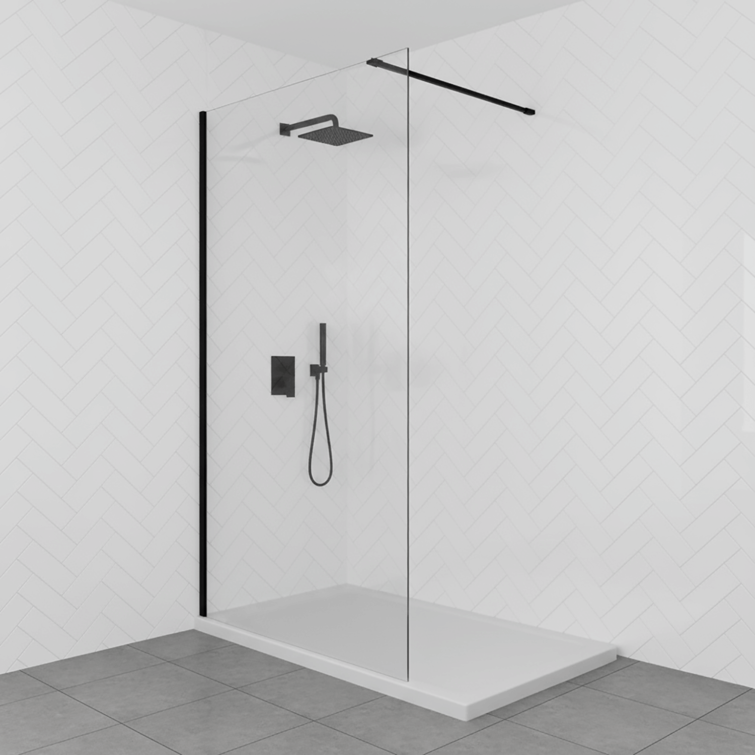 Wet Room Shower Screen 900 x 2000mm Matt Black