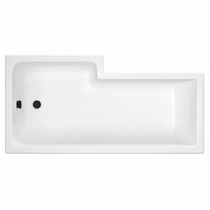 L Shaped LH Shower Bath - Matt Black Overflow & Waste