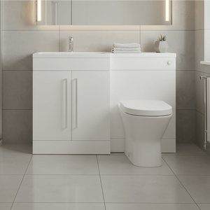 Gloss White (LH) Combination Basin WC Unit & Marbella BTW Toilet 1100mm Chrome Handles