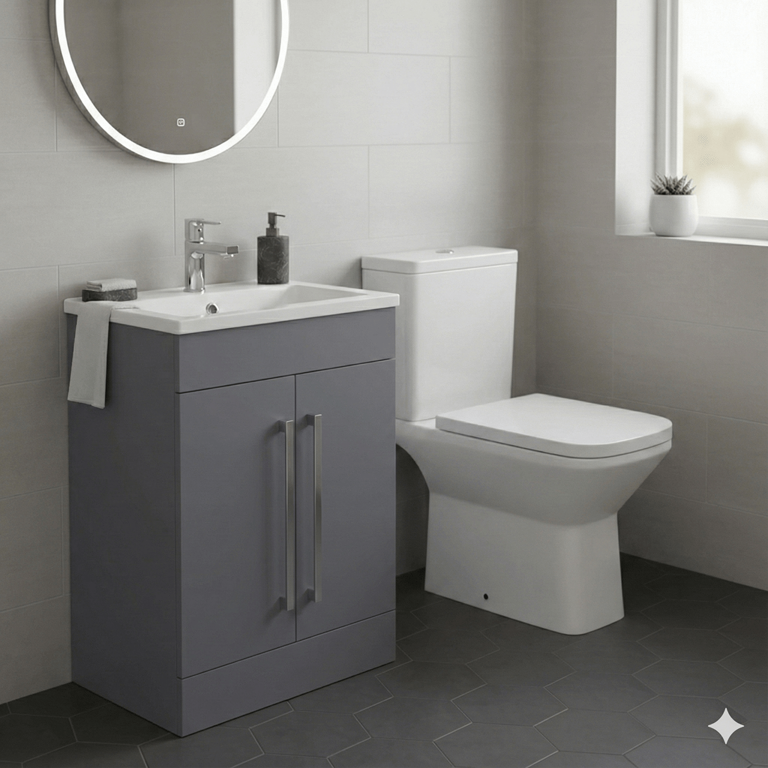 600mm Matt Grey Floor-Standing Vanity & Square Close Coupled Toilet