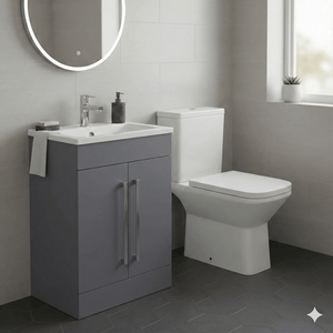 600mm Matt Grey Floor-Standing Vanity & Square Close Coupled Toilet