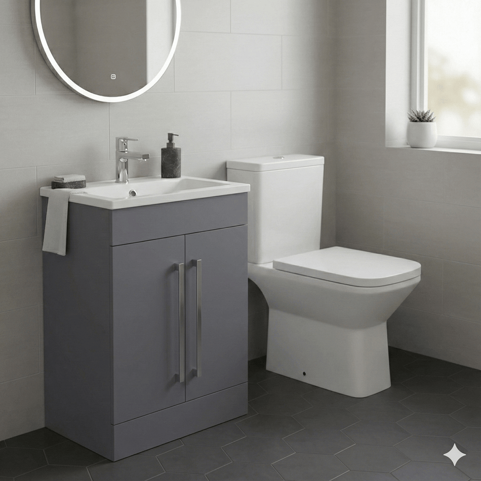 600mm Matt Grey Floor-Standing Vanity & Square Close Coupled Toilet