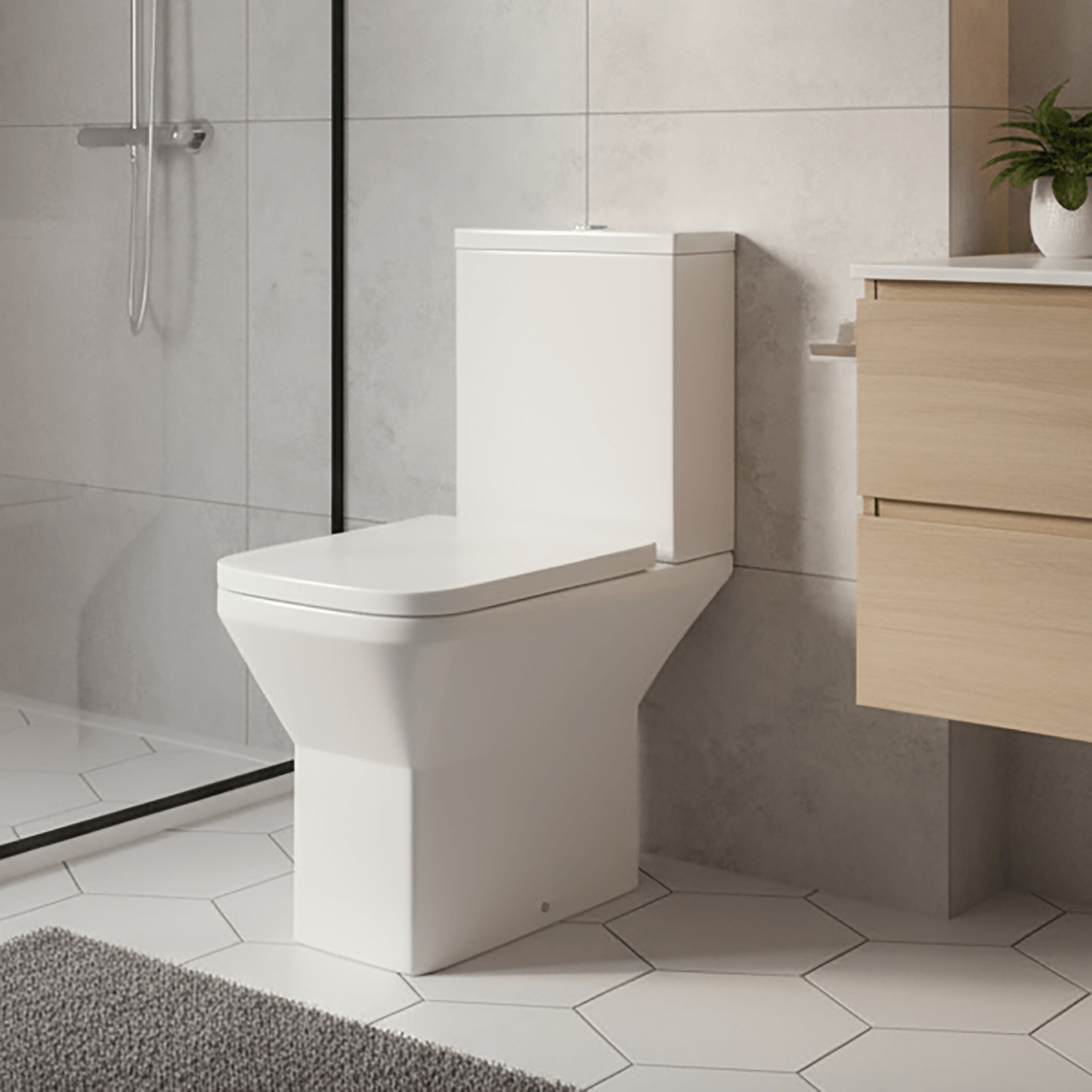 Elite Rimless Close Coupled Square Toilet With Wrap Over Seat