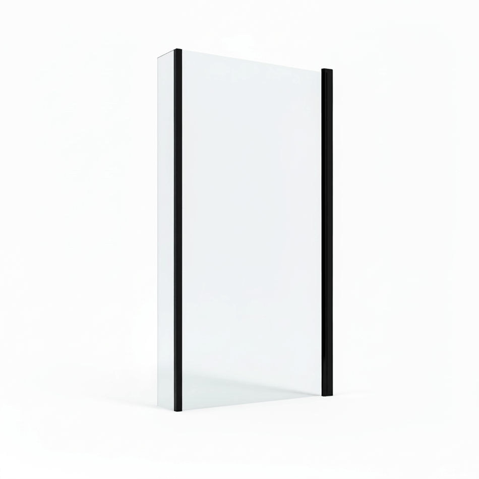 L-Shape Hinged Shower Bath Screen Black