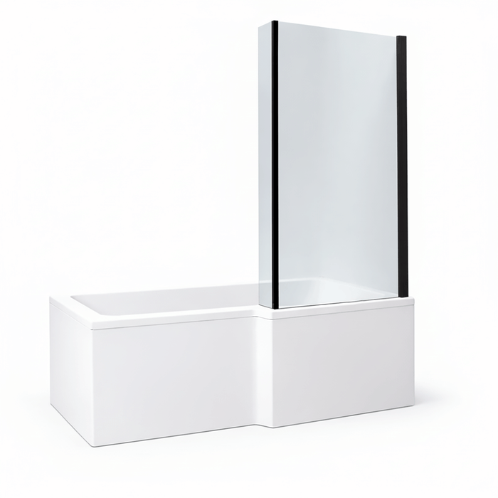 L-Shape Hinged Shower Bath Screen Black