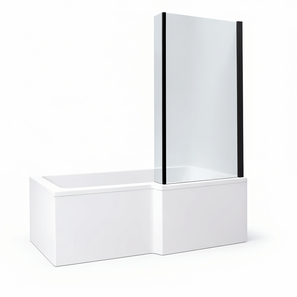 L-Shape Hinged Shower Bath Screen Black