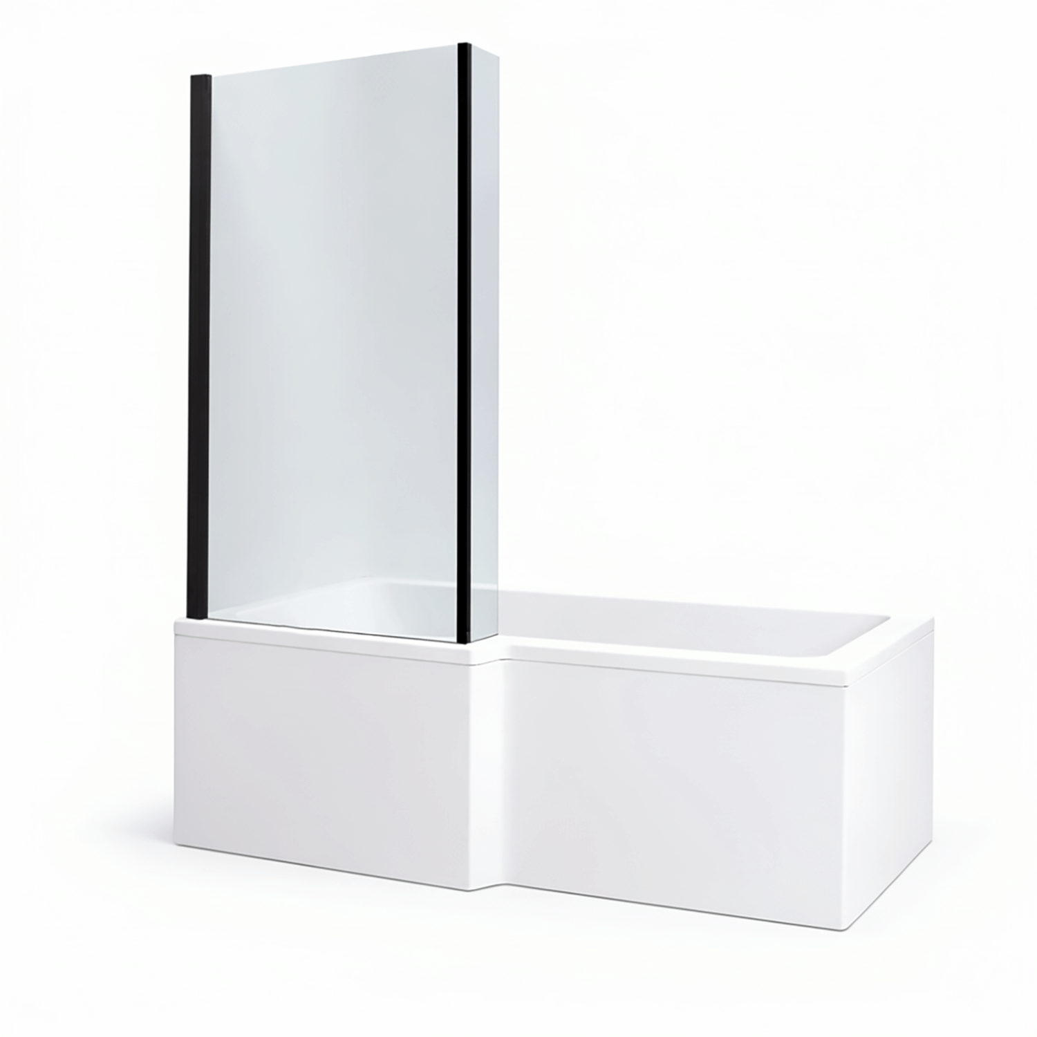 L-Shape Hinged Shower Bath Screen Black