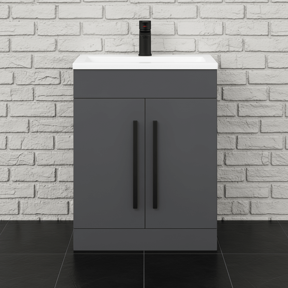 600mm Grey Vanity Black Handles