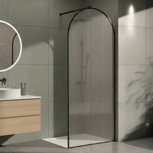 Arched Fluted Wet Room Shower Screen, 8mm Black Frame