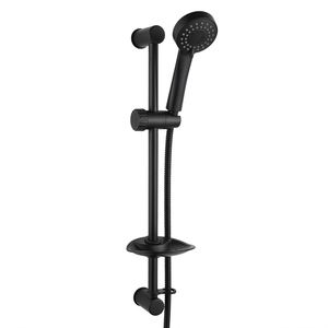 Black Thermostatic Shower Kit Round Riser Rail Adjustable Hose