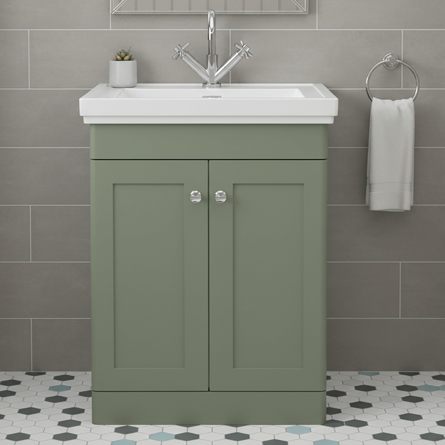 Traditional 600mm Floor Standing Bathroom Vanity Satin Green