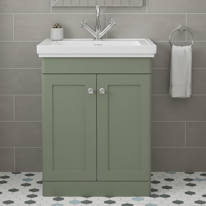Traditional 600mm Floor Standing Bathroom Vanity Satin Green