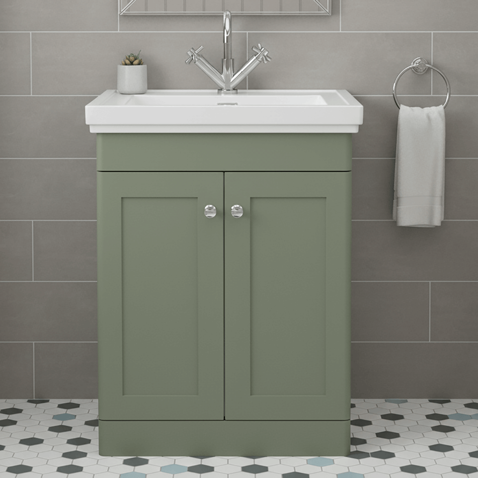 Traditional 600mm Floor Standing Bathroom Vanity Satin Green