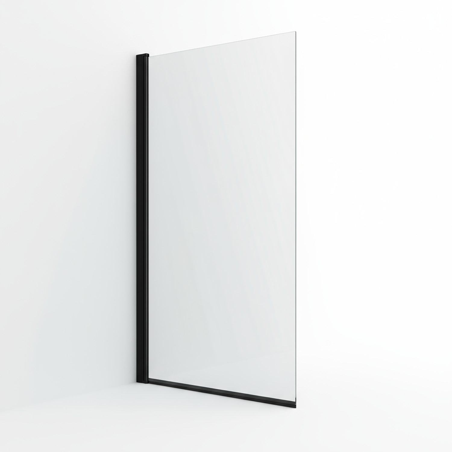 Hinged Rectangular Matt Black Shower Bath Screen 1400 -780mm