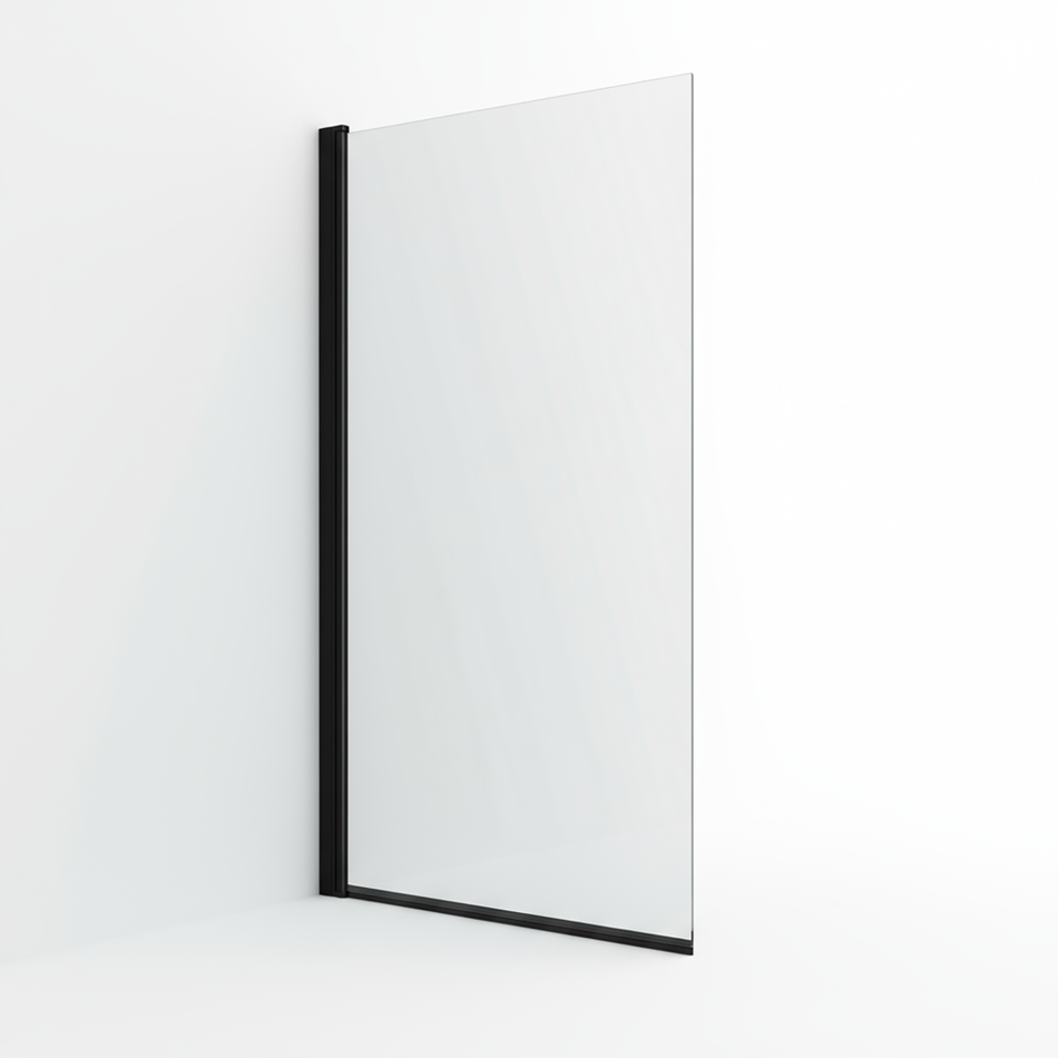 Hinged Rectangular Matt Black Shower Bath Screen 1400 -780mm
